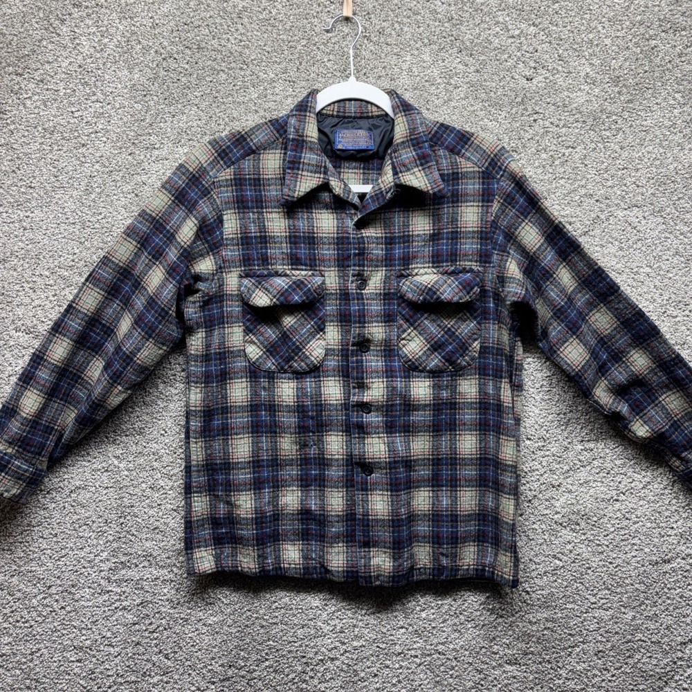 Pendleton Adults Board Plaid Vintage 60'-70's Virgin Wool Long Sleeve Shirt SZ L